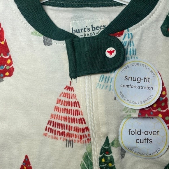 Burt's Bees Snug-fit Whimsical Sleeper Fold-over Cuff Organic Cotton 0-3 Months - Picture 6 of 6